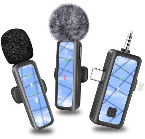 4-in-1 Kabelloses Lavalier Mikrofon für iPhone/Android,Handy mikrofon, Mini Ansteckmikrofon mit Stummschaltung/Reverb/Rauschunterdrückung–lavalier mikrofon Wireless Ideal für Kamera,PC,Laptop,TikTok