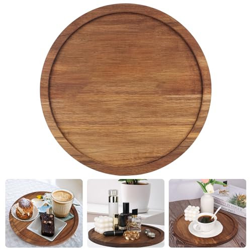 YYTECH Holzteller Serviertablett Groß Rund Servierbrett 30cm aus Akazienholz Dekotablett Serviertablett Holz Servierplatte für Getränke, Kaffee, Schlüsseln, Schmuck, Kosmetika