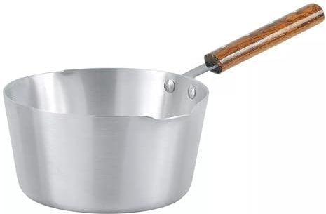 Aluminium Milk pan 22cm with Pouring Lips & Wood Handle Pan Saucepan Cooking Sticky Sauces, Warming Milk Tea Pot (22cm)