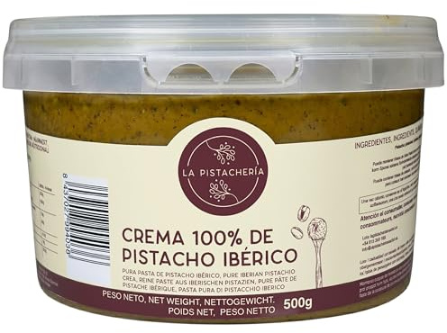 Crema 100% de Pistacho Ibérico – Pasta Pura de Pistacho Natural sin Azúcar ni Aditivos – Textura Cremosa para Postres, Repostería, Desayunos y Recetas Saladas - La Pistachería (500 gr)