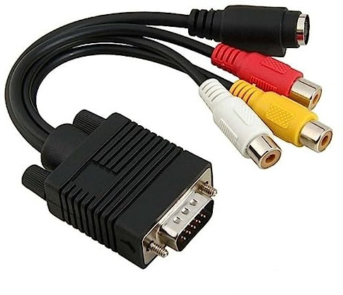 DIYEAH Adaptateur Vga vers 3 RCA Câble PVC 20 Cm pour Ordinateur Et Carte Graphique Haute Performance, Signal Vidéo Svga, Compatible Pc Bureau Et Portable, Connecteur S-vidéo 4 Broches Noir