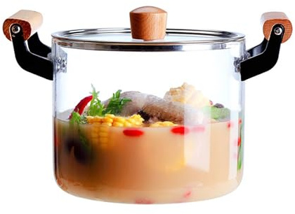 Blissbuilt Olla de Cristal para Sopa 5L,Olla de Sopa de Vidrio,Olla Multifuncional de Vidrio Transparente de con Tapa y manijas duales para Ensalada,Sopa de Pasta y Leche