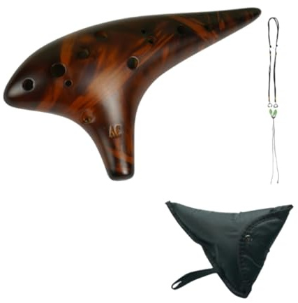 Ocarina 1 st 12 hål ocarinas ren ton med förvaringsväska keramik med nackrem snodd (gul)