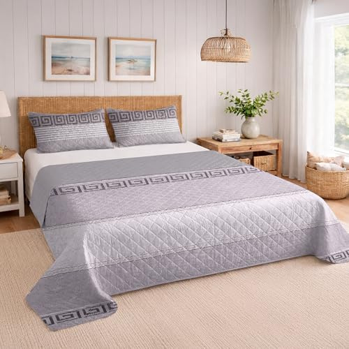 BESCH Colcha Boutis para Primavera y Verano con Diseño Estampado + 2 Funda Cojin 50x70 cm - Cubrecama Ligera Fina Entretiempo Extra Suave y Transpirable (Cama 150, 250x260cm)