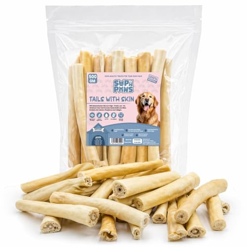 Supa Paws 500g 100% Natural Beef Cow Tails for Dog Air Dried Grain & Gluten-Free Long Lasting Chewing Bones Low Odour Beef Treat for Dog Alternative to Meat Bully Sticks Snacks Suitable for All Breeds