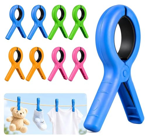 8 Pcs Beach Towel Clips for Sun Loungers, Extra Strong Towel Pegs for Sunbeds & Washing Line, Windproof Laundry Clips, Durable Plastic Towel Pegs for Home, Garden, Travel, 4 Bright Colors