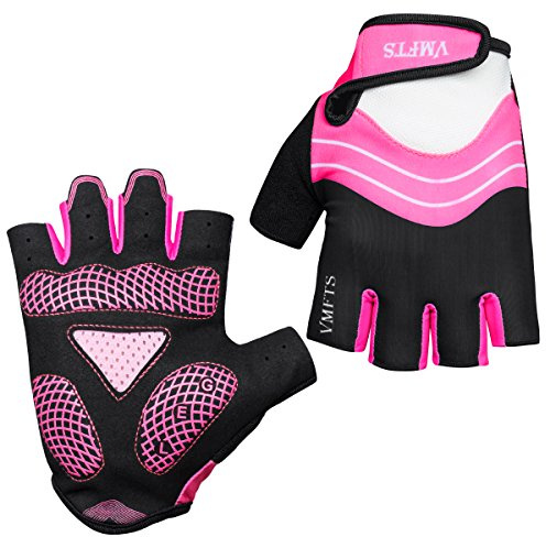VMFTS Cycling Gloves Gel Pading Fingerless Sporting Glove for Weightlifting Racing Biking Climbing Parkour Running??Pink Large