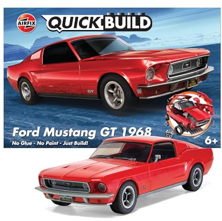Airfix J6035 Quickbuild bilkit i plast – Ford Mustang GT 1968 – enkel montering snap-sammansatt modellkit, klassisk bil för vuxna och barn att bygga, modellsportbil, byggleksaksset