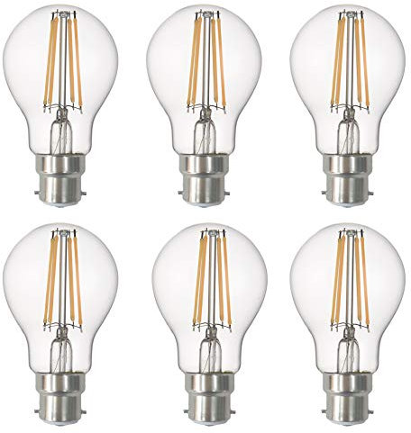 SD LUX Lampadine a LED B22 BC a filamento, stile vintage, 8 W, 850 lm, A60, senza sfarfallio, a baionetta, bianco caldo, 2700 K, non dimmerabili, confezione da 2 [classe energetica A+] (A60-B22)