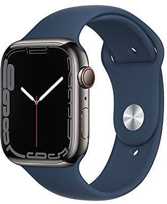 Apple Watch Series 7 (GPS + Cellular, 45MM) - Graphite Edelstahlgehäuse mit Abyss Blue Sportarmban (Generalüberholt)