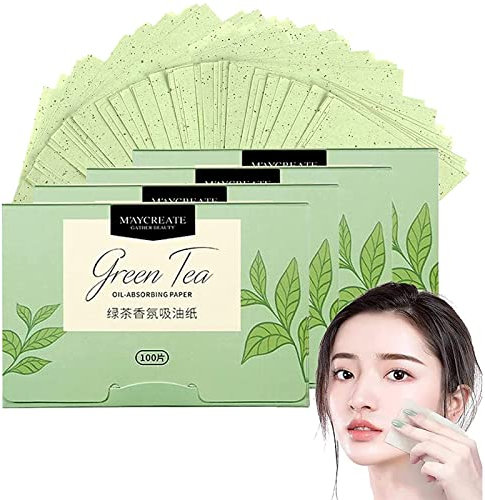 Papel Secante de Aceite Facial Natural - 4 Paquetes de Hojas Absorbentes (Té Verde)