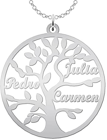 Mi joya personalizada Collar Árbol de la Vida para Mujer Plata de Ley - Colgante Regalo Original para Madres y Abuelas donde incluir Nombres de su Familia, hasta 9 Nombres (3 Nombres)