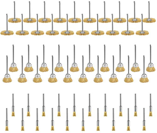 BRESUCNY Schleifbürste Set, 60 Stücke Messingbürste Drahtbürste für Dremel Bohrmaschine Akkuschrauber Bohrmaschine, 7mm 15mm 25mm Pinselbürste für Polier Schleifen Reinigung