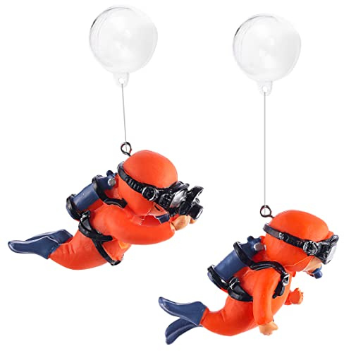 Voyyphixa Aquarium Plongeur Décoration 2 Pièces Miniature Résine Diver Figurines Ornement avec Flotteur Boule De Décoration pour Micro Landscape Decoration Fish Tank de Scène de L'océan (2Pcs Orange)