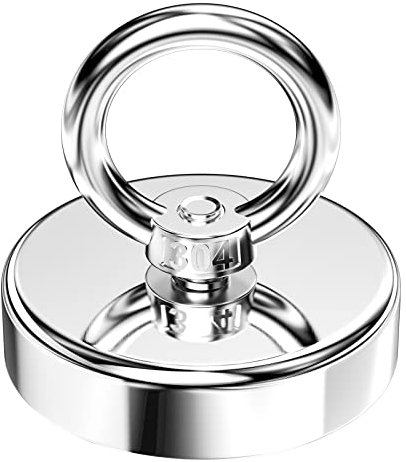 Relota Magneti Neodimio Forza di Trazione 130 Kg, Rotondo Magnete da Pesca Super Potente con Golfare, Calamite per Pesca Magnetica, Salvataggio Nel Fiume, Recupero di Oggetti, Diametro 60 mm