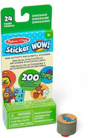 Melissa & Doug Sticker WOW! Mini-Aktivitätenblock und 200 Aufkleber zum Nachfüllen für den Aufkleberstempel Aktivität Bastelspielzeug zum Sammeln – Dinosaurier-Aufkleber - FSC zertifizierte