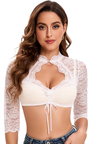 Goxozzy Dirndl Blus Dam, Dirndl Blus Spets, Oktoberfest Dirndlblus, Klassisk och Elegant Traditionell Klänning