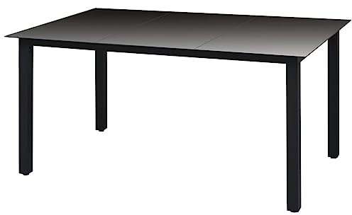 Sufrk Mesa de jardín de Aluminio y Vidrio Negra 150x90x74 cm Mesa terraza Exterior Mesa de Comedor jardín Mesa Jardin Exterior Garden Table mesas terraza