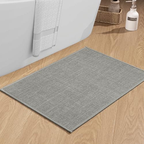 chakme Badezimmerteppich 43 x 61 cm rutschfeste Badematte mit Gummi Rückseite Badteppich rutschfest waschbar Badvorleger Bad Teppich Badezimmer Duschvorleger Grau