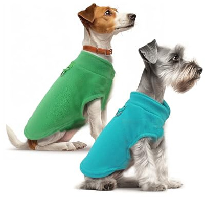 Sahunfri 2 Pack Pet Jumpers, Warm and Soft Dog & Cat Jumpers, Fleece Winter Jacket for Small Pets with Leash D-Ring(aqua+green, L)