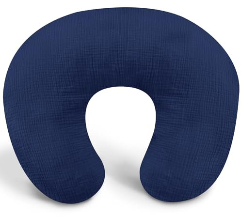 Federa per cuscino per allattamento in mussola, in cotone, per neonati e ragazzi, morbida e traspirante, fodera rimovibile per cuscini da allattamento, blu navy (solo copertura)