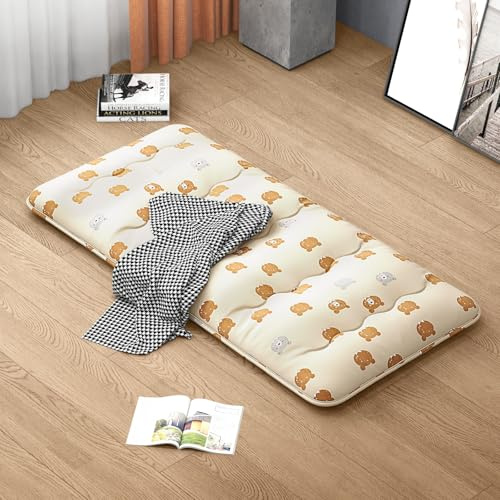 GYMAX Materasso da Pavimento, Confortevole e Morbido, con 1 Borsa Portaoggetti, 2 Fasce e 1 Copertura Antipolvere, Materasso Pieghevole (Marrone Chiaro,200 x 90 cm)