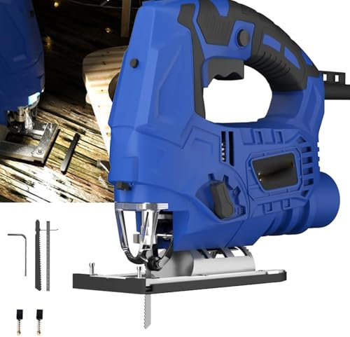 Jigsaw, 2000W Electric Saws to Cut Wood, Jigsaw Tool with LED Light, 6 Variable Speed, 4 Orbital Sets, 0°-45° Bevel Cutting, Jig Saws for Wood Metal Cutting, Blue