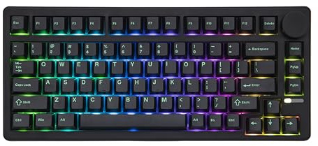 EPOMAKER QK81 75% Wireless Mechanical Gaming Keyboard, QMK/VIA Programmable and Hot-Swappable, 81 Keys with Metal Knob, 2.4Ghz/BT/USB, Creamy Gasket-Mount, RGB Backlight (Black, Wisteria Switch)