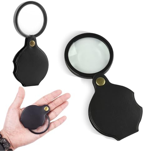 CATOR 2 Piezas Lupa Portátil, Lupa de Bolsillo 10x, Mini lupa de bolsillo plegable,con funda protectora de piel,Lupa Portátil para Leer Libros Periódicos