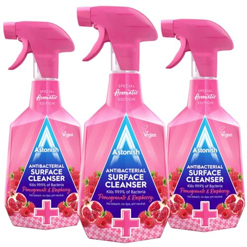 Astonish Antibacterial Surface Cleanser, 750ml, Pink, X3 Pack, Multi-Purpose Disinfectant Spray, Kills 99.9% Germs, for Kitchen, Bathroom, Home, Vegan, Cruelty-Free, Fast-Acting Cleaning Spray