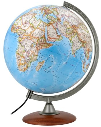 Tecnodidattica Jordglob NATIONAL GEOGRAPHIC Explorer Classic | Upplyst | Träbas, gradskala i akryl | Politisk och fysisk karta | Text på svenska | Diameter 30 cm