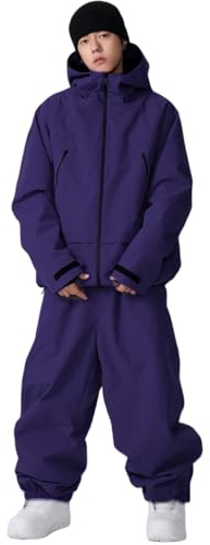 Skidjacka för män och kvinnor, skidbyxor, set skidkläder, 2 delar, snödräkt, vattenpelare, snöjacka, ventilerande remmar, vindtäta snöbyxor för skidåkning, snowboard, lila, M