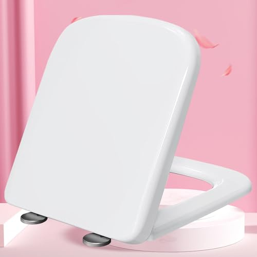 Sedile WC con chiusura ammortizzata, in plastica bianca, con cerniere regolabili, design adatto alle famiglie, facile installazione, dimensioni: 36 x 44 cm