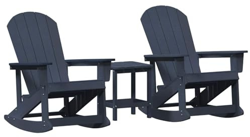 Gecheer Set lounge da giardino, struttura dondolante HDPE blu marino, seduta a listelli resistente intemperie, polietilene alta densità per balcone patio e spazi esterni