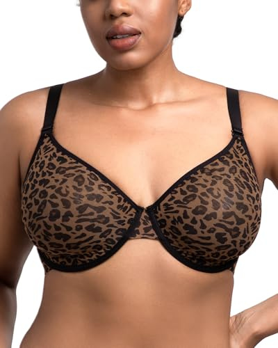 HSIA Minimizer Bras for Women Full Coverage Underwire Unlined Leopard Mesh Plus Size Convertible Bra for Big Busted Black 36DD
