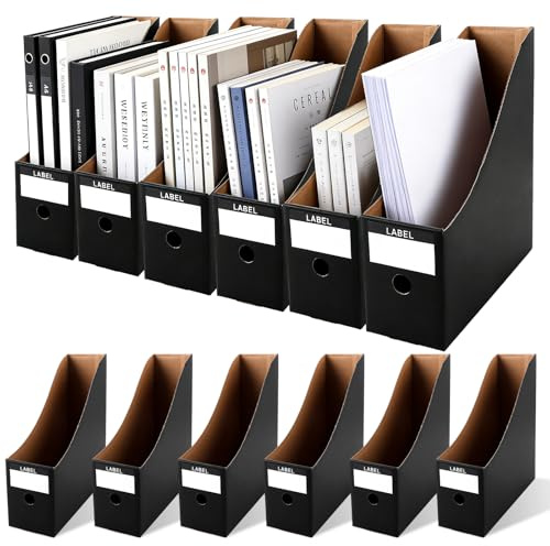 APACALI Lot de 12 porte-revues en carton A4 - Noir - Porte-revues A4 - Pour fichiers, dossiers, papeterie, fournitures de bureau