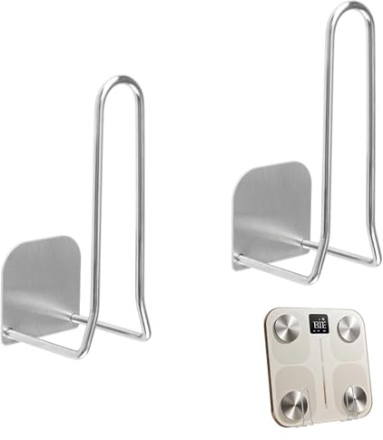 MOROBOR Weight Scale Holder Wall-Mounted, 2pcs Durable Self Adhesive Smart Scale Stand Versatile Wall Storage Bracket Fit for Home Gym Bathroom Bedroom Kitchen Dorm RVs Pantry/Silver