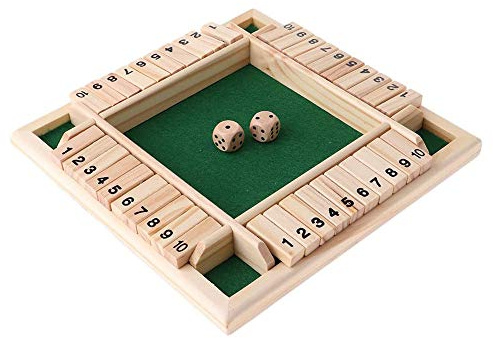 POFET Wood Deluxe 4 lati 10 numeri Shut The Box Dadi Gioco da tavolo per bambini Adulti Set di giochi tradizionali in legno di strategia