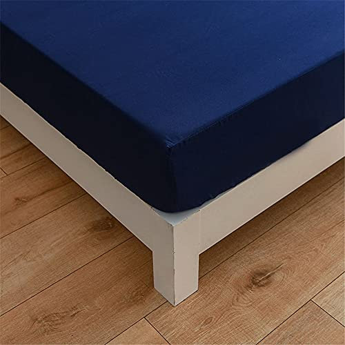 Einfarbig Spannbettlaken für Einzelbett Doppelbett, Mateju Weiche Atmungsaktivem Hochwertiges Mikrofaser Spannbetttuch,Tiefe Tasche,Verfügbar in verschiedenen Größen (Dunkelblau,90x200x27cm)