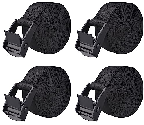 TRIWONDER Cinghia a Cricchetto Cinghie di Fissaggio con Fibbia a Sgancio Rapido in Lega di Zinco per Moto Bici Bagagli Auto e Rimorchi (3 m, Fibbia Nero - Nero - 4 Pezzi)