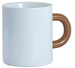Kaffemugg Kaffemugg Tekopp Vit keramikkopp och brunt stort handtag Lämplig för att dricka mjölkkaffe