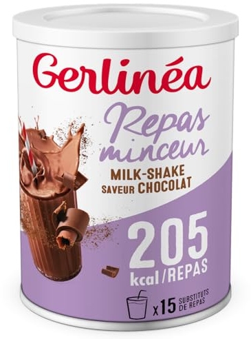 GERLINÉA – Boisson Milkshake Chocolat – Substitut de Repas Minceur Riche en Protéines – Faible en Graisses Saturées – 15 Repas Facile à Préparer, 436 g