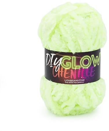 Lion Brand Yarn DIY Glow Chenille, Bulky Yarn, Glow Worm, 1 Pack