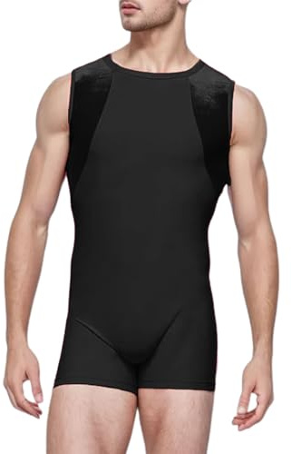 Body de compression pour homme - Combinaison sans manches - Combinaison de sport - Combinaison de sport - Combinaison en néoprène - Leotard court - Boxer - Sous-vêtements de nuit, Noir , XXL
