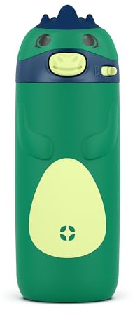 Ello Ellies 12oz Vacuum Insulated Stainless Steel Kids Water Bottle with Straw and Built-in Carrying Handle and Leak-Proof Locking Lid for School Backpack, Lunchbox and Outdoor Sports, Dino