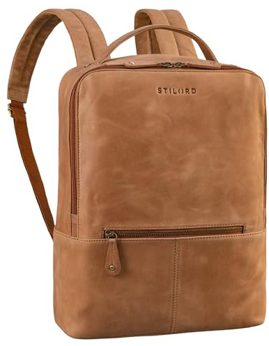 STILORD 'Rory' Mochila City en Cuero Grande para Damas y Caballeros - Elegante Mochila para Laptop de 15,6 Pulgadas, Equipaje de Mano y Viaje, Color:taranto - marrón