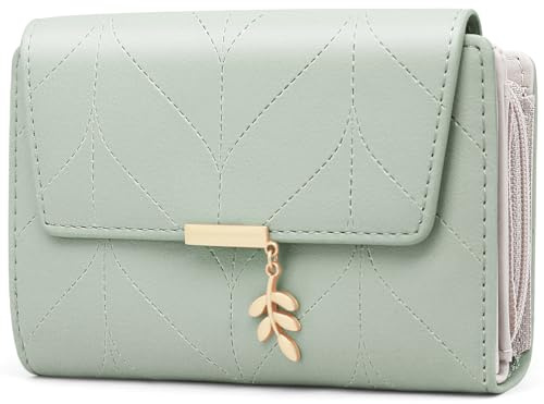 GOUNNU Cartera Mujer Piel Alta Capacidad Carteras Bloqueo RFID para Mujer con Cremallera Monedero de Mujer Pequeñ con 14 Ranuras para Tarjetas Billetera Damas Forma Corta,Doble Descuento (Verde)