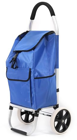 43,5 liter aluminiumvagn vikbar, shoppingvagn, vattenavvisande shoppingvagn, vikbar, shoppingväska med 2 hjul, shoppingkorg med rullar, stor – blå