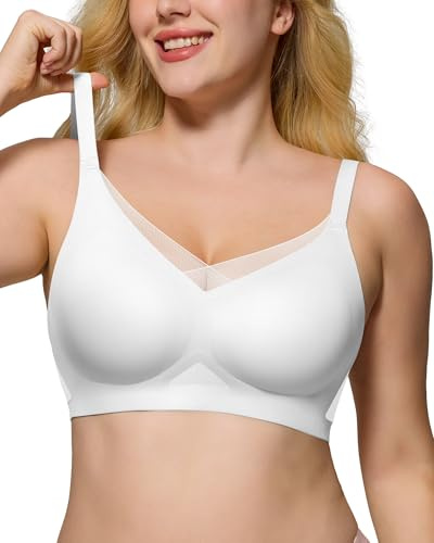 As Fairy Wireless Non-Wired Bra for Women Seamless Push Up with Soft Support Lace V-Neck Mesh Criss-Cross Back Everyday Lounge Yoga Use (White,2XL)