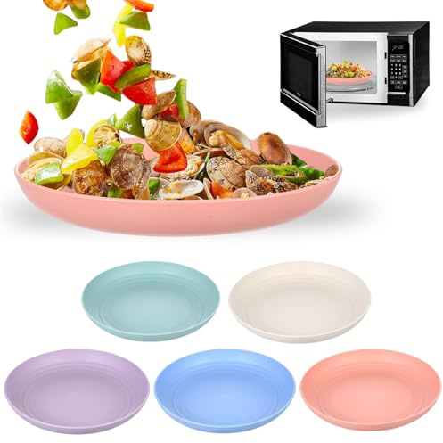 BieMian 5 piatti in plastica riutilizzabili, 23 cm, piatti piani da campeggio, piatti profondi, piatti in plastica, riutilizzabili, piatti da colazione, piatti da campeggio, lavastoviglie e forno a